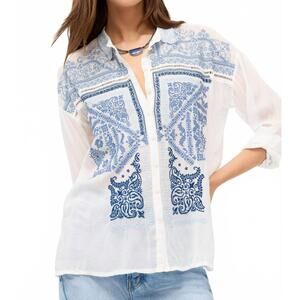 NEW JOHNNY WAS slim audrey collared bandana shirt in white